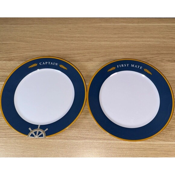 The galleyware Co Other - Captain & First Mate Melamine Dinner Plates Set Blue Nautical Boat